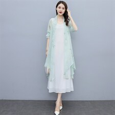 防晒衣女夏中长款2025新款雪纺衫印花外搭披肩超仙薄开衫防晒衫潮，女装蕾丝衫/雪纺衫，秀美人生