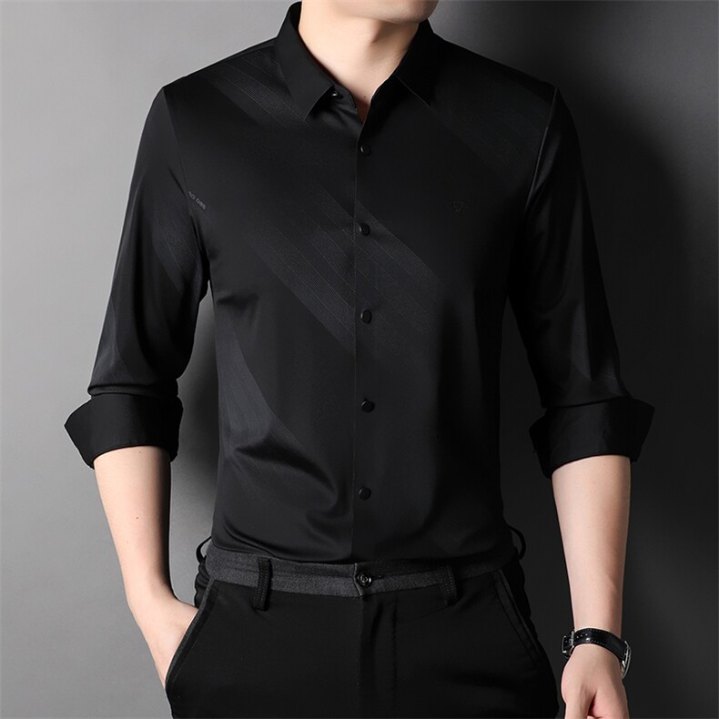 秋季薄款长袖衬衫男春秋款2023新款中年商务休闲男装衬衣服,男装衬衫,电商B212（原钱塘6029）