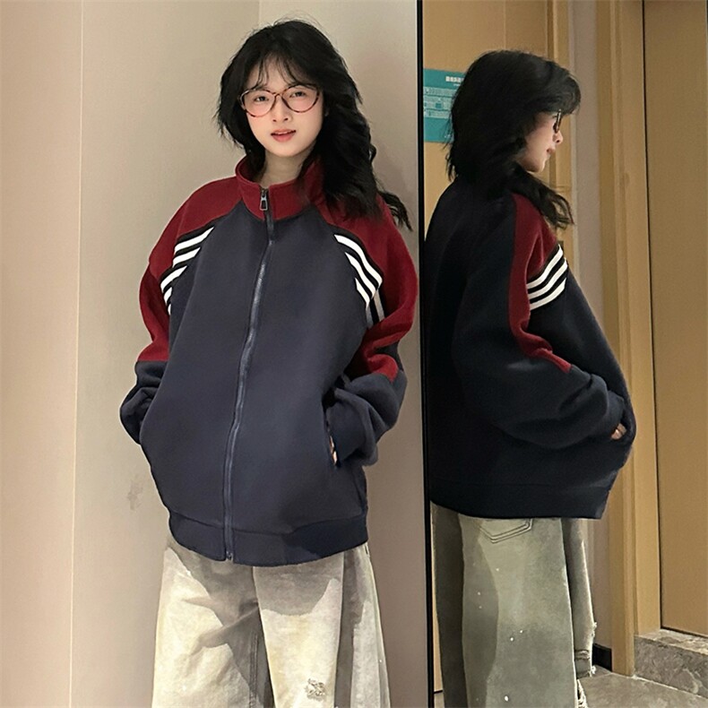 抖音得物高品质 美式高街重磅结构织带拼接撞色立领卫衣外套 CM41图片