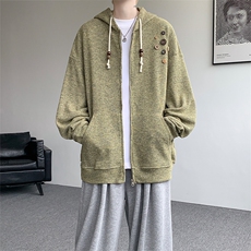 美式复古设计感针织连帽外套男女小众慵懒卫衣开衫潮牌WY21P78，男装卫衣，电商D206-1