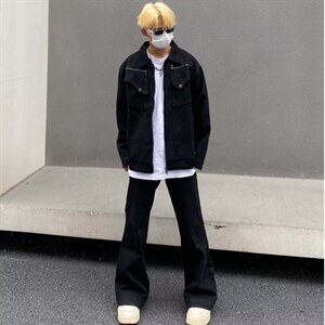 水洗弯刀直筒微喇牛仔裤美式休闲痞帅裤子阔腿裤K70556-2-P35网图，男装牛仔裤，电商B245