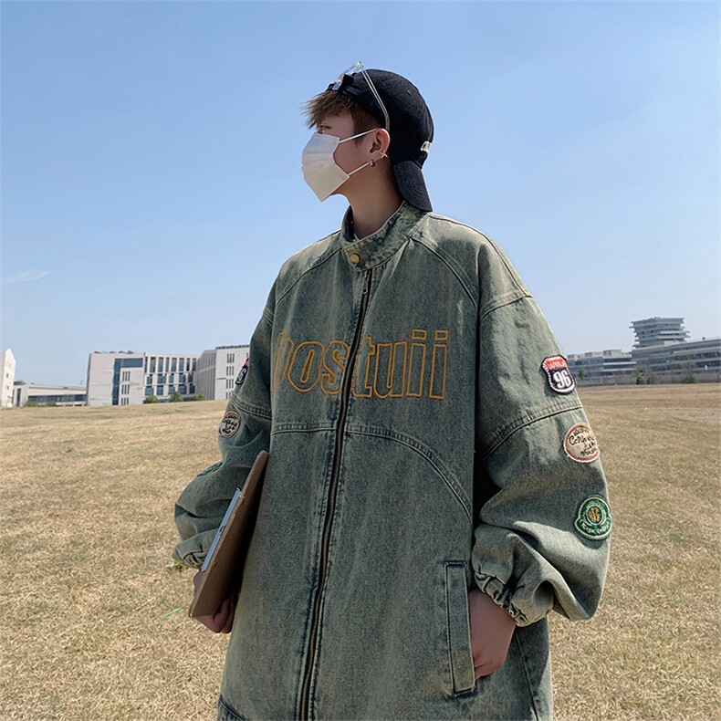 Wt8899-P68美式复古宽松型全刺绣牛仔夹克,男装夹克,星座1501-1