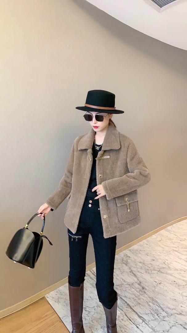 秋冬七彩黄金貂短款外套，女装，青羽鹤