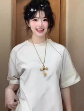 抖音得物二开240克宽松纯棉美式高街夜光反光工艺辑线短袖T恤，男装T恤，电商A486