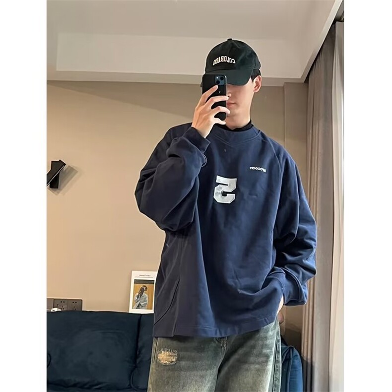 美式复古运动球服卫衣男女春秋季潮牌宽松休闲情侣款小V领体恤衫,男装T恤,星座506A