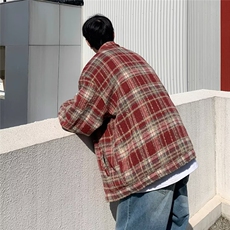 时尚潮宽松型翻领格子慵懒潮流男秋季休闲青春流行2025毛呢大衣，男装毛呢大衣，星座506A