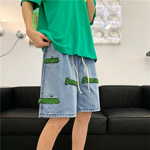 现货夏季潮牌毛巾刺绣五分裤美式牛仔裤男港风ins中裤 K3035-P35图片