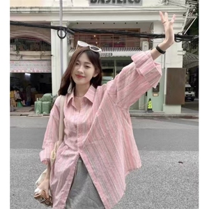 TC493-P45宽松气质时尚单排扣条纹防晒衬衫上衣图片