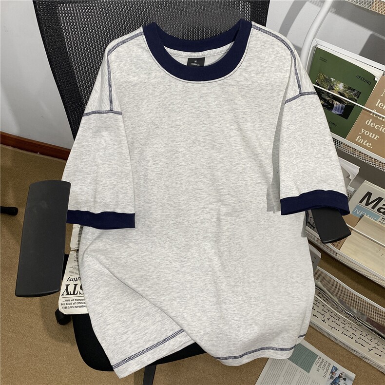 300克得物重磅100纯棉宽松撞色结构感光板短袖T恤男 RH5015-特P32图片