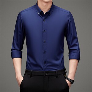 新款男士长袖衬衫商务休闲衬衣秋季上衣服高端中年时尚百搭男装