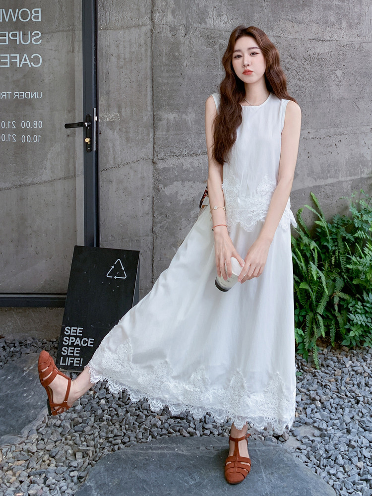 黄色蕾丝拼接背心半身裙套装女2025年夏季新款减龄休闲显瘦两件套,女装套装/套裙,浙宝210（原浙宝191）