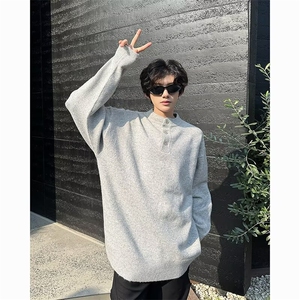 韩式基础简约纯色亨利领纽扣休闲针织衫时尚流行打底毛衣578/P48图片