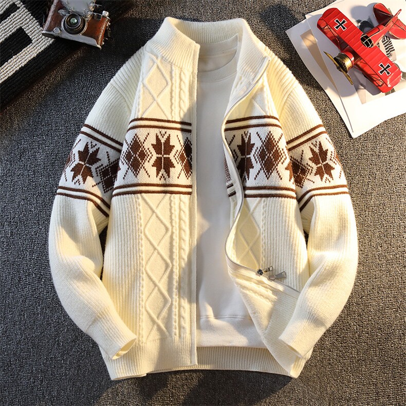 25893-P60秋季时尚立领毛衣开衫男针织衫菱格复古简约开衫外套,男装针织衫/毛衣,电商D310B