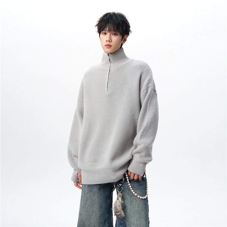 8XL-M立领半拉链毛衣男大码慵懒风宽松日系针织衫外套MY19002P78,男装针织衫/毛衣,电商B312