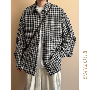 现货-小格子潮牌衬衫外套男百搭青少年衬衣-AC23098特批P58图片