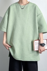 T8073/P30夏季宽松半袖潮短袖透气T恤男纯色提花重磅上衣大码男，男装T恤，电商A141