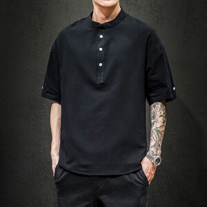 2021夏季新马切达日系大码男风棉麻亚麻短袖T恤T188-P30,马龙女友穿搭小个子图片