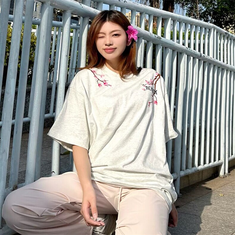 万针全刺绣工艺抖音得物高品质260克重磅纯棉双纱美式高街短袖T恤,男装T恤,电商A486-1