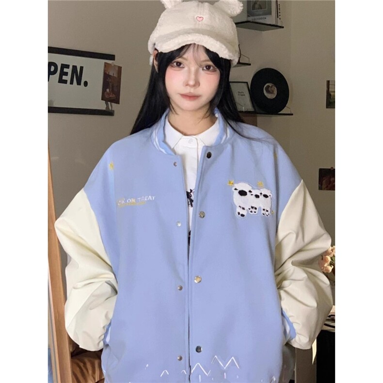 2025春秋季新款复古拼接刺绣字母棒球服宽松韩版学生百搭外套女潮图片