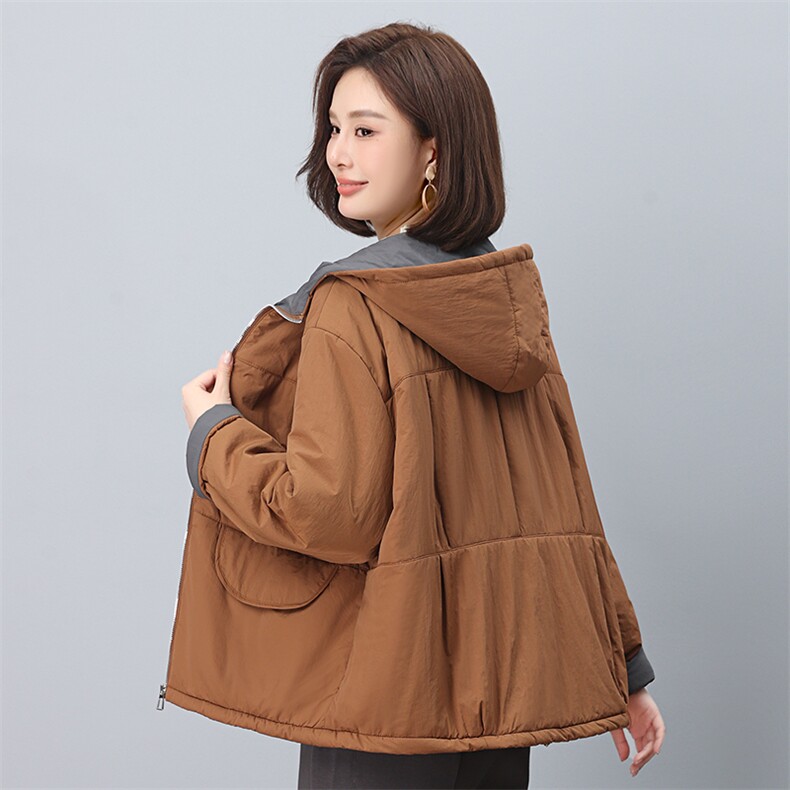 叶笙衣1187拼接撞色连帽加厚短棉衣,女装棉衣/棉服,叶笙衣