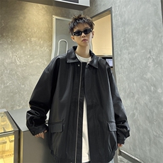 港风秋款男皮夹克拉链宽松休闲皮夹克JK0083P65，男装夹克，星座1013-1
