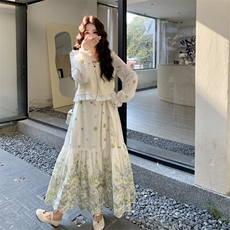 26春新款现-度假风拼接兰花针织开衫连衣裙套装2629-P200K328，女装套装/套裙，2B190