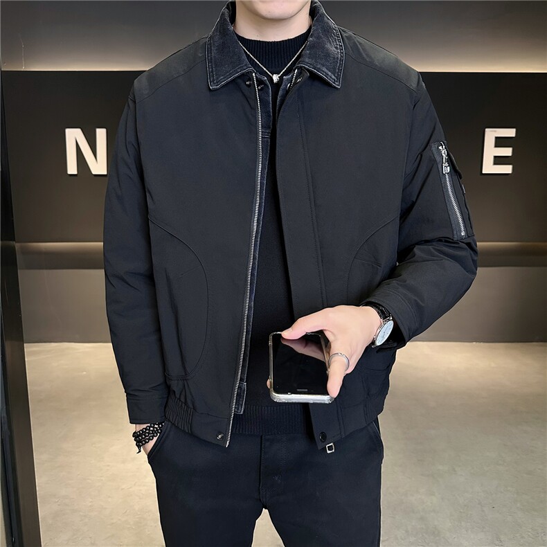 M-3XLB3533235P190黑色2025牛仔假两件翻领冬季男羽绒服外套,男装羽绒服,电商B353