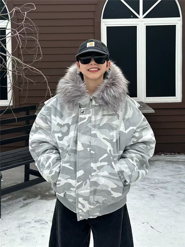 网图美式复古迷彩座山雕棉服男女冬季加厚保暖外套情侣,男装棉衣,电商C307