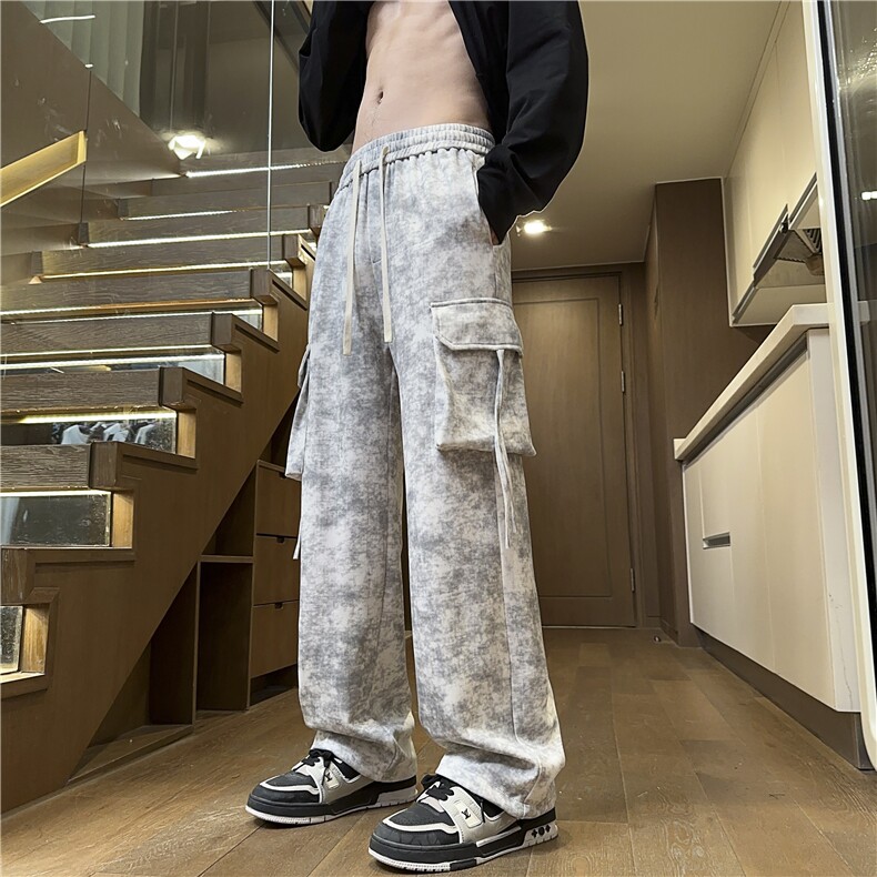 扎染直筒工装伞兵裤男款秋复古脏脏休闲裤子男K45*P35控58,男装工装外套,星座227-1