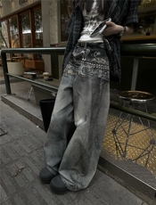 腰带印花美式复古弯刀裤松弛感镰刀裤牛仔裤男2025年新款Q108P55，男装牛仔裤，电商D256-3(原A064-3)