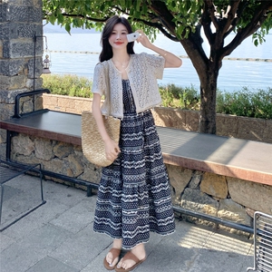 时尚套装女装上衣短款夏季吊带法式显瘦气质开衫蕾丝小香风小个子图片