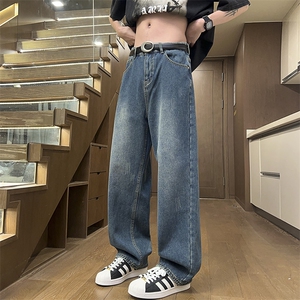 日系复古直筒宽松水洗做旧高腰显瘦休闲牛仔裤男25XK67032特批40图片