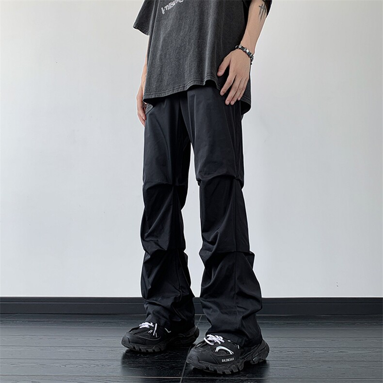 B221美式ins街头hiphop刺绣宽松褶皱休闲裤子LK23123-P60控78,男装休闲裤,电商B221