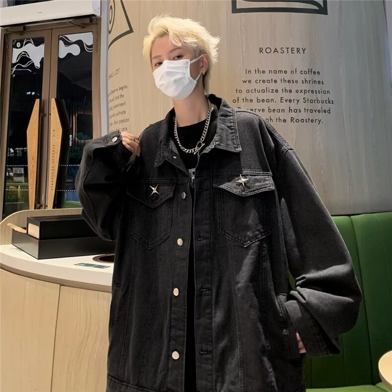 秋水洗牛仔外套男休闲潮牌痞帅复古美式配胸针H08P65,男装夹克,星座1116-2
