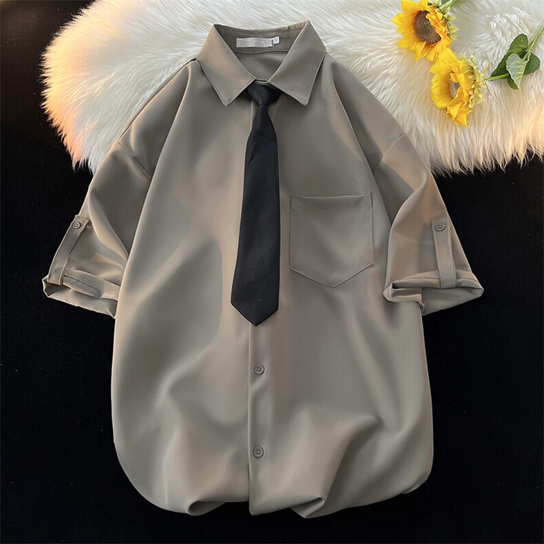 M-8XL领带衬衫短袖特大码垂坠感夏季冰丝外套DK制服衬衣DC5005P45,男装衬衫,电商B238