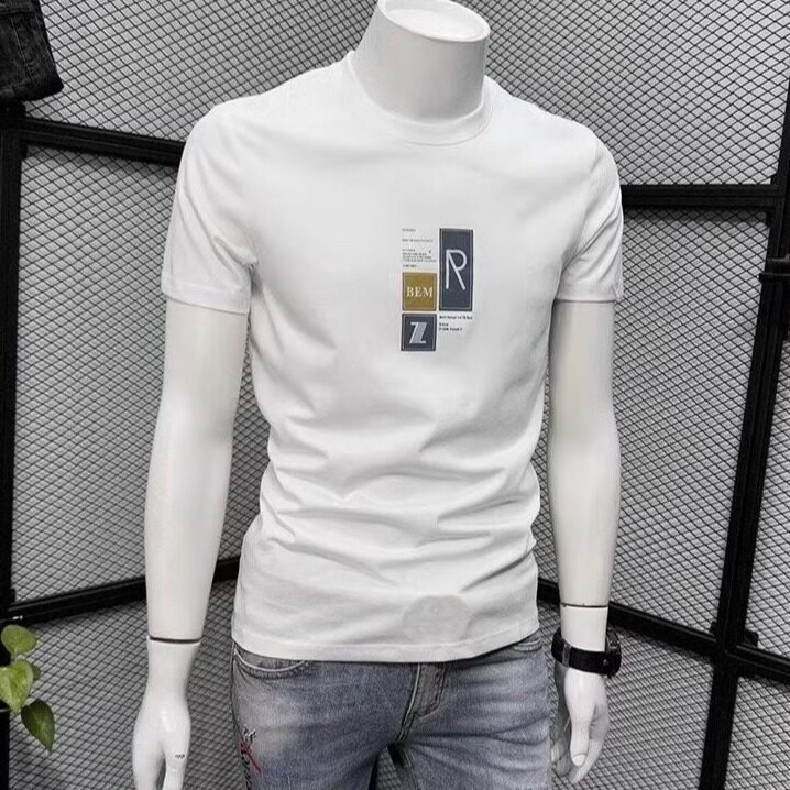 男士高端简约短袖T恤潮牌夏季透气纯棉薄款修身圆领半袖体恤上衣,男装T恤,电商B212（原钱塘6029）