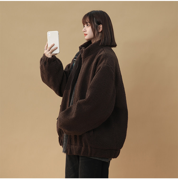 翻领灯芯绒宽松棉服女士秋冬新款重工加厚高克重毛绒短款夹克外套,女装短外套,星座710