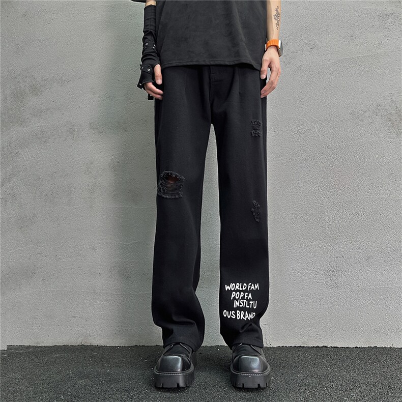 k1028-p48-控68M-5XL抽绳港风黄泥高阶黑暗破洞宽松大码牛仔裤,男装牛仔裤,星座116
