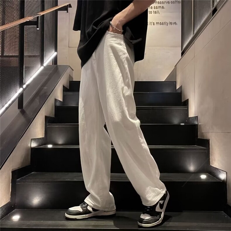 欧美白色裤子纯色长裤垂坠宽松直筒裤男女街头休闲阔腿裤潮牌ins,男装休闲裤,星座1013