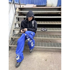 美式街头亚幻蝎子印花蓝色卫裤男女款宽松休闲设计感百搭运动长裤，男装休闲裤，四季星座505