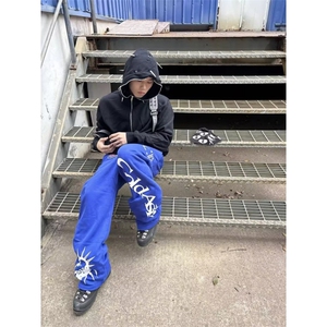 美式街头亚幻蝎子印花蓝色卫裤男女款宽松休闲设计感百搭运动长裤图片