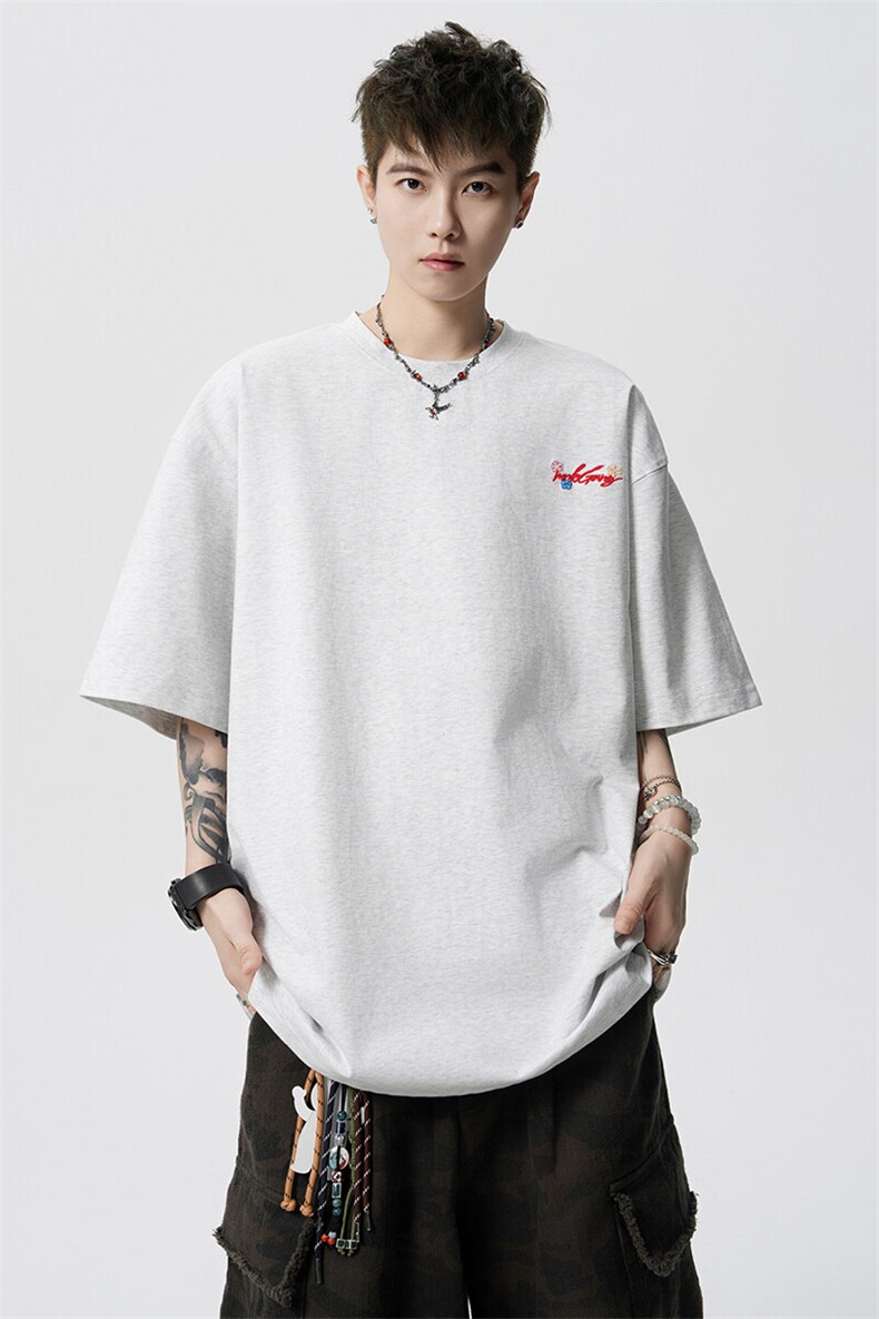8XL-M高品质纯棉花卉刺绣短袖T恤男女款美式宽松凉感防晒TDX335,男装T恤,电商D206-1