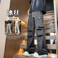 cleanfit扎染工装裤男夏季冰丝褶皱小众设计阔腿美式直筒拖地长裤，男装工装外套，电商A001