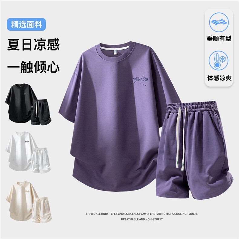 夏季美式潮牌发泡印花短袖T恤休闲短裤两件套装TZ888115特P45控88,男装牛仔裤,电商A309