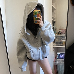 抖音得物高品质秋冬美式高街重磅结构辑明线纹理连帽卫衣外套W111,女装短外套,电商A486-1,泾县淘淘女装店