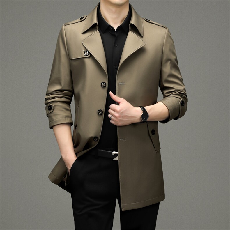 GDN-F2128春秋新款男士风衣大翻领商务领导服男装纯色外套图片