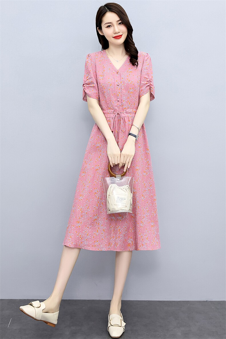 夏季文艺范棉麻连衣裙舒适短袖2022年夏季休闲宽松优雅,女装连衣裙,欣贝拉
