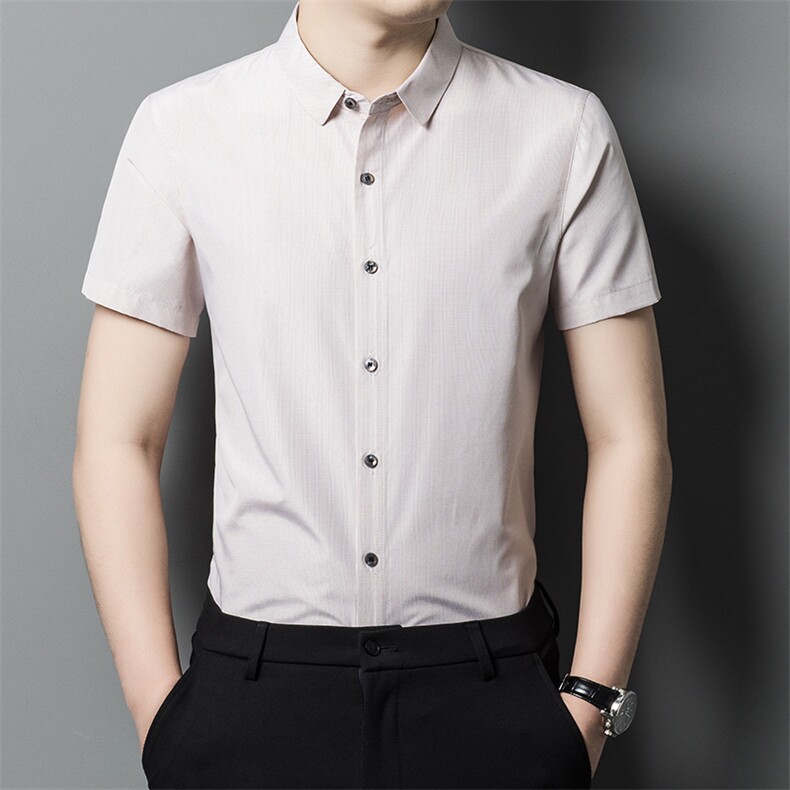 Y54110钱塘2020-2夏季新款男士纯色短袖衬衫宽松薄款休闲上衣P44,男装衬衫,钱塘207-2