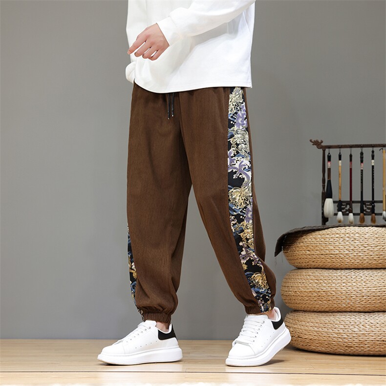 风秋冬季灯芯绒拼色复古休闲束脚哈伦裤男大码219-WK17-P50，男装休闲裤，星座219