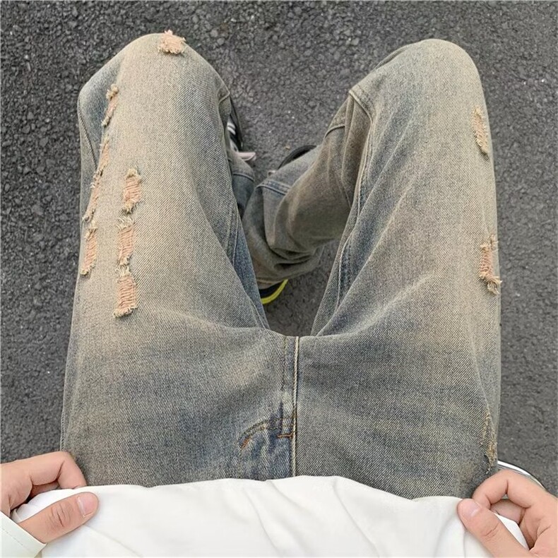 美式高街牛仔裤男韩版潮破洞个性2024秋冬新款ins长裤RK1105-P43,男装牛仔裤,星座412-2